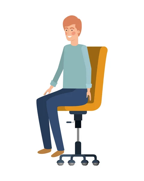Homem com sentado na cadeira de escritório avatar personagem — Vetor de Stock