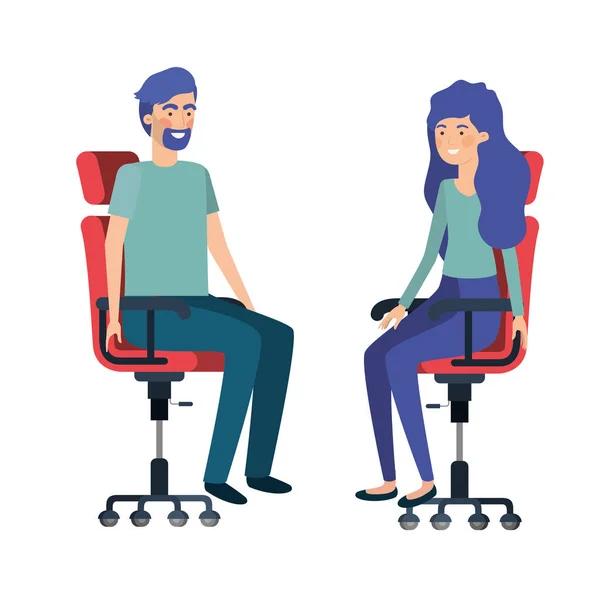 Casal com sentado na cadeira de escritório avatar personagem —  Vetores de Stock