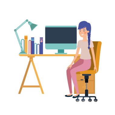 beyaz arka plan ile iş ofisinde oturan kadın