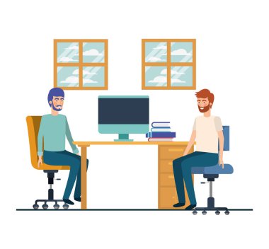 beyaz arka plan ile iş ofisinde oturan erkekler