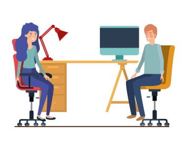 beyaz arka plan ile iş ofisinde oturan çift