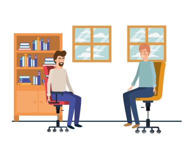 beyaz arka plan ile iş ofisinde oturan erkekler