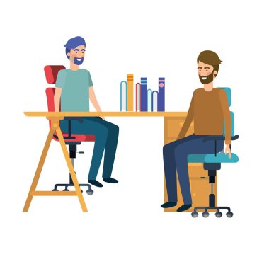 beyaz arka plan ile iş ofisinde oturan erkekler