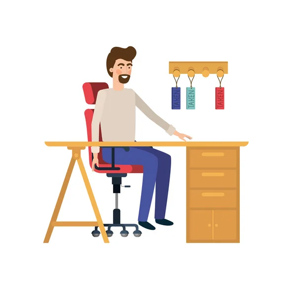 Man sitting in the work office with white background — Stock Vector