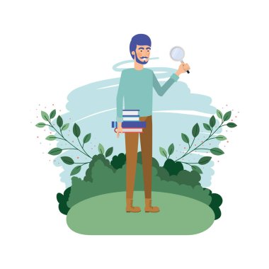 büyüteç ile peyzaj adam