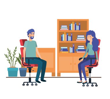 beyaz arka plan ile iş ofisinde oturan çift