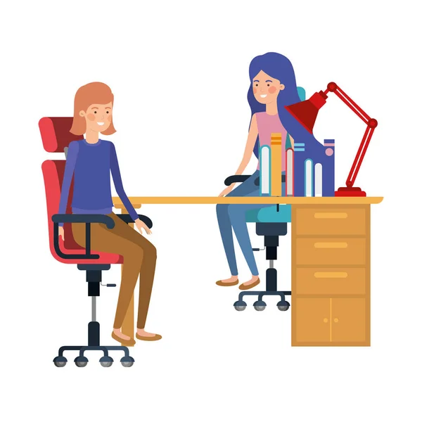 Donne sedute nell'ufficio di lavoro con sfondo bianco — Vettoriale Stock