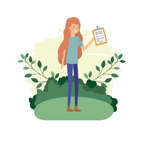 Femme dans le paysage avec curriculum vitae — Image vectorielle