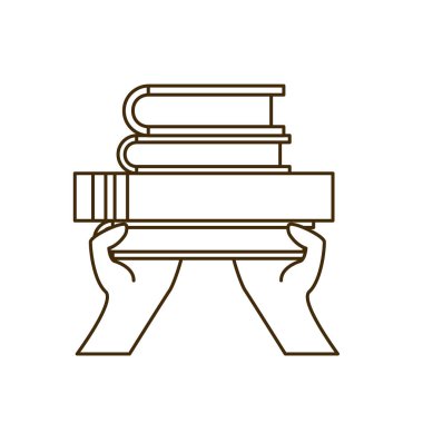 beyaz arka plan simgesinde kitaplık kitapları ile eller