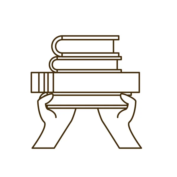 Mãos com livros de biblioteca no ícone de fundo branco — Vetor de Stock