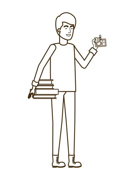 Hombre con libros en fondo blanco — Vector de stock