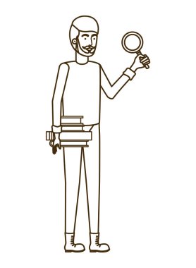 beyaz arka planda büyüteç ile adam