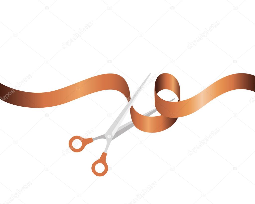 scissors with ribbon on white background