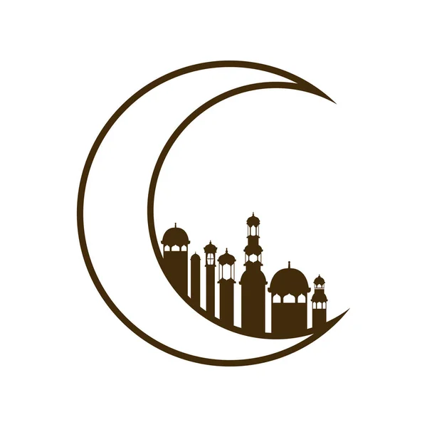 Luna colgando con ramadán kareem mezquita edificios — Archivo Imágenes Vectoriales