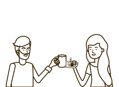 beyaz arka plan avatar karakteri genç çift