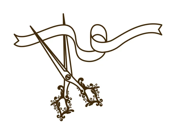 Ciseaux avec ruban sur fond blanc — Image vectorielle