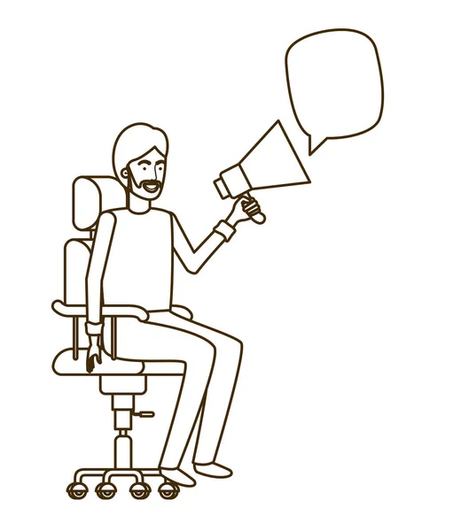 Ofis sandalyesi ve megafon oturan adam — Stok Vektör