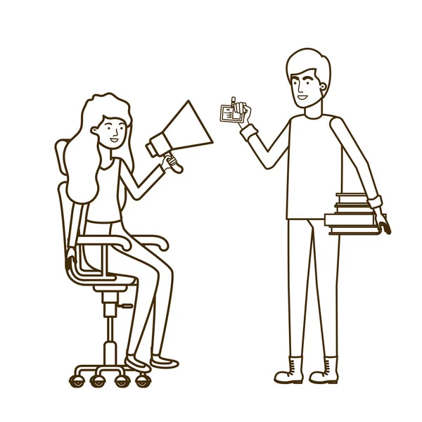 Dvojice s sedíním v kancelářské židli avatar postava — Stockový vektor