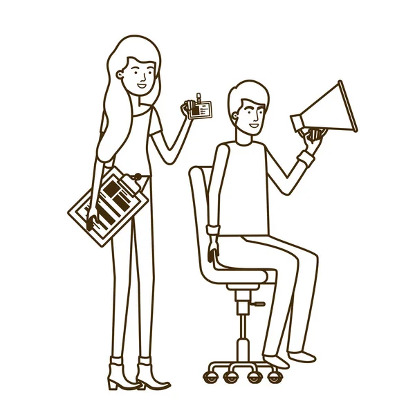 Par med sittande i kontorsstol avatar karaktär — Stock vektor