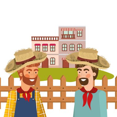 hasır şapka ile konuşan çiftçi erkekler