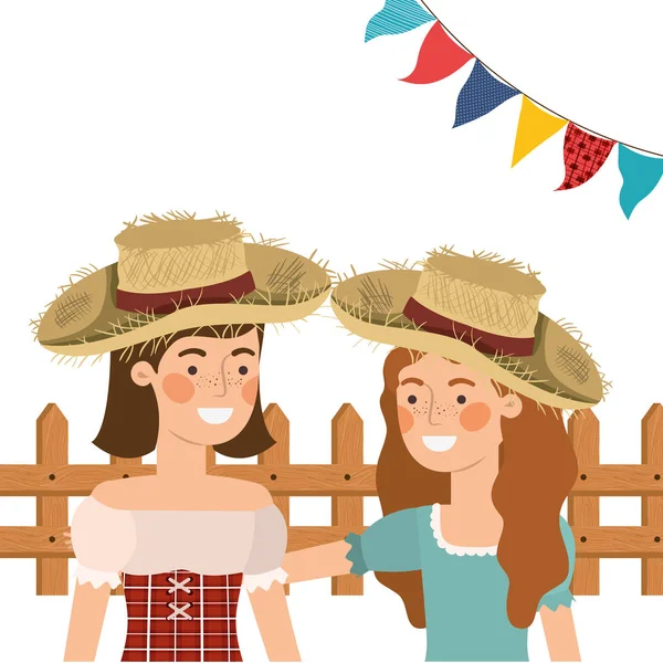 Farmers women talking with straw hat — Stock Vector