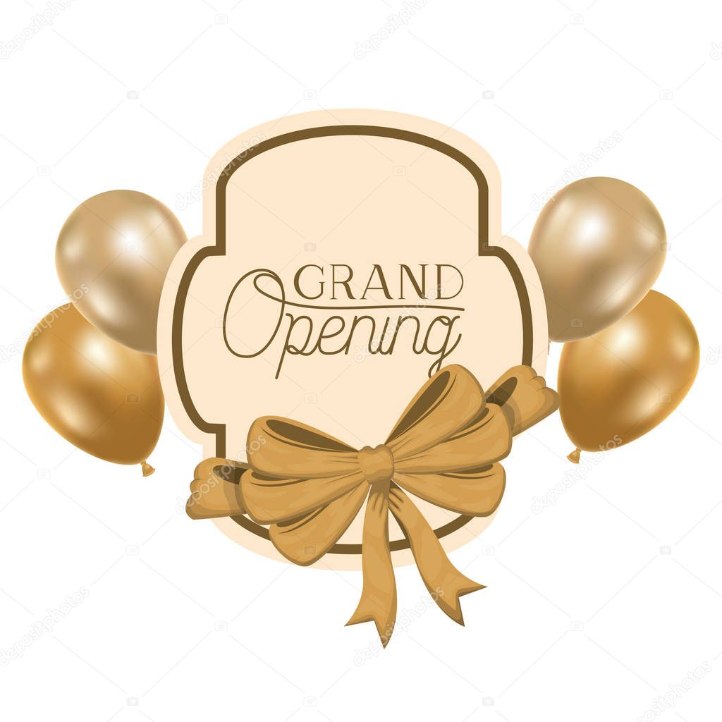 frame and helium balloons with label grand opening