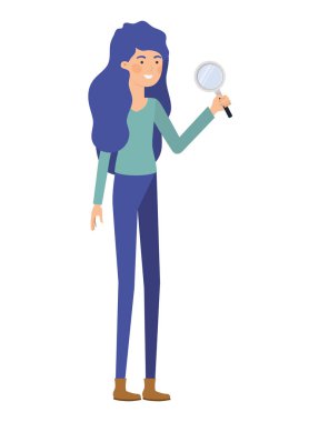 Büyüteçle ayakta duran kadın