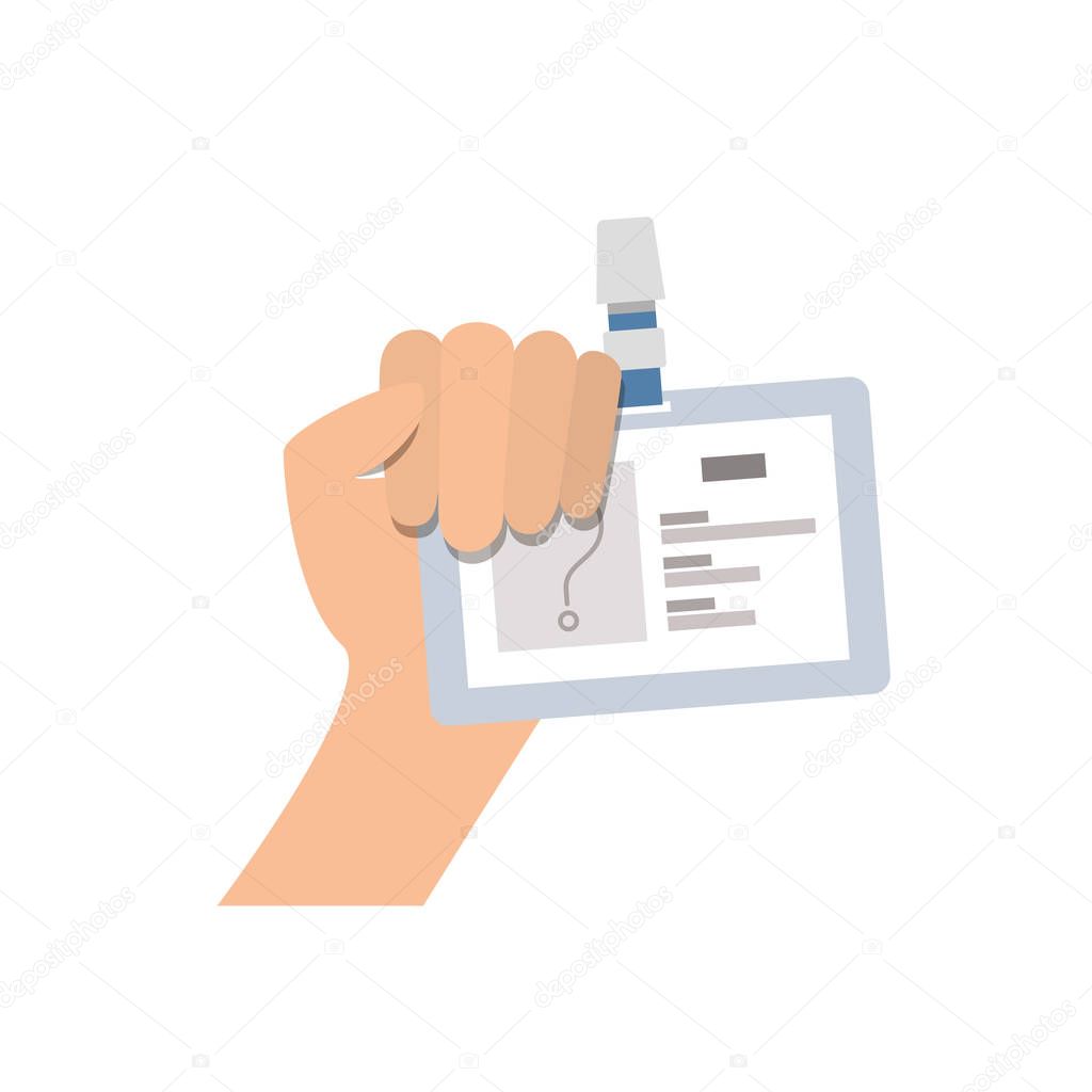 hand with identification card with white background