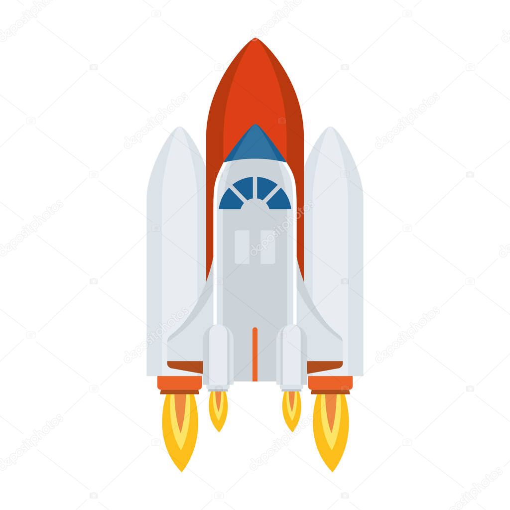 rocket taking off in white background