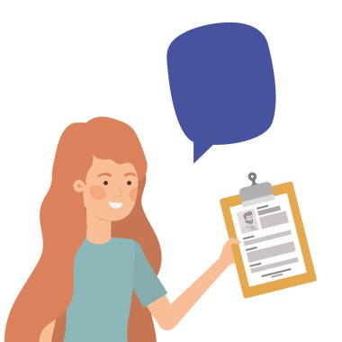 Beyaz arka planda müfredat vitae 'si olan kadın