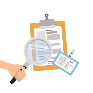 kimlik kartı ve büyüteç ile eller