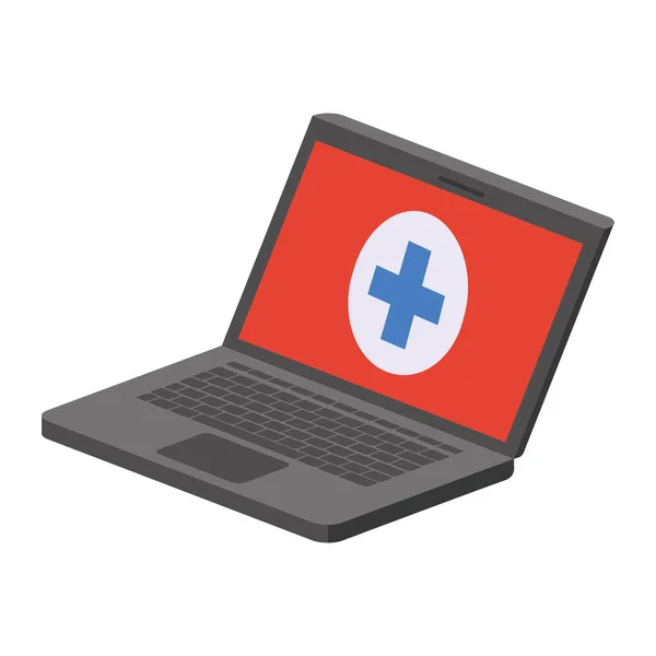 Laptop z symbolem medycznych na białym tle ikona — Wektor stockowy