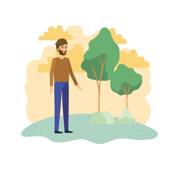 Hombre de pie en el carácter avatar paisaje — Vector de stock