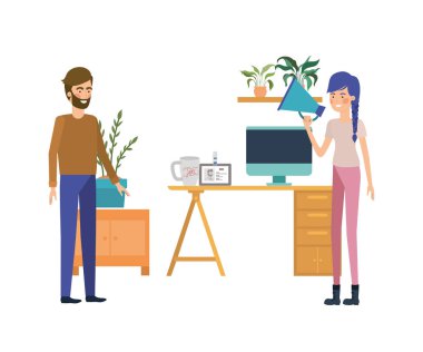 beyaz arka plan ile iş ofisinde çift