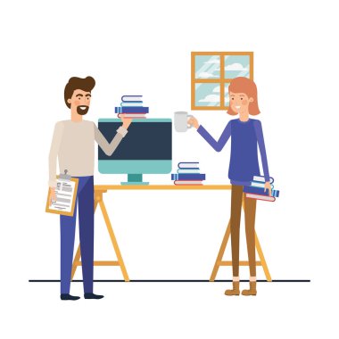 beyaz arka plan ile iş ofisinde çift