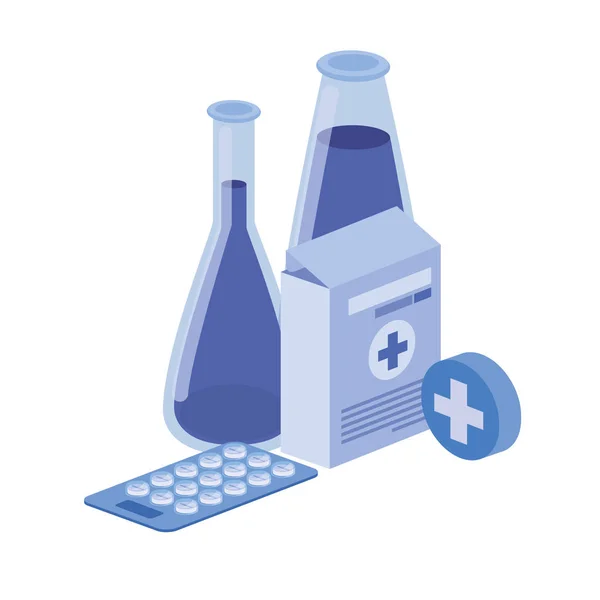 Laborinstrumente mit Medikamenten auf weißem Hintergrund — Stockvektor