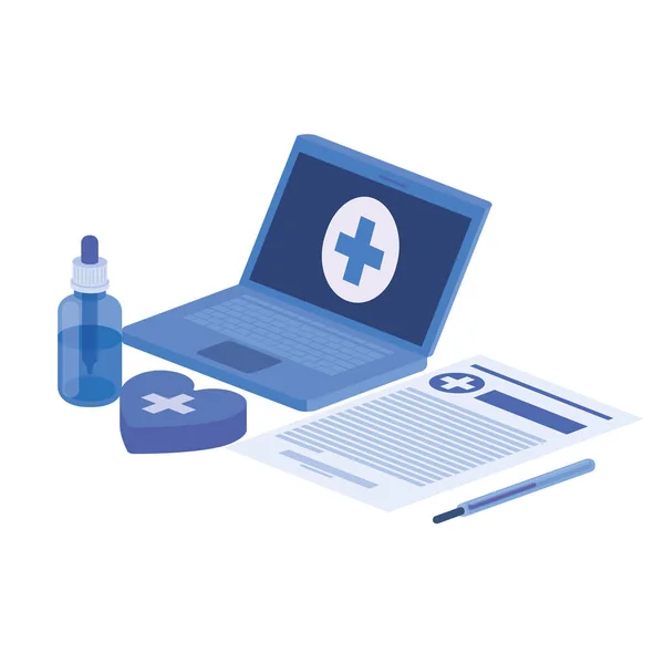 Ikona laptopa i narzędzia laboratoryjne na białym tle — Wektor stockowy