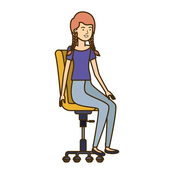 Mulher com sentado na cadeira de escritório avatar personagem —  Vetores de Stock