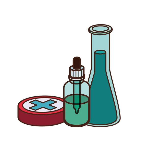 Лабораторні інструменти з ліками на білому тлі — стоковий вектор