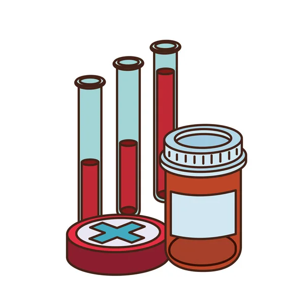 Instrumentos de laboratorio con medicamentos en fondo blanco — Archivo Imágenes Vectoriales