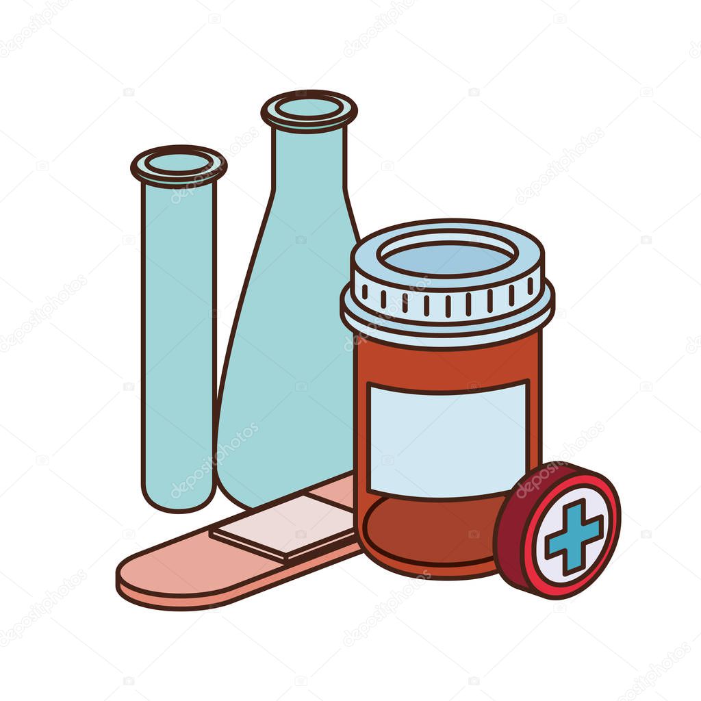 laboratory instruments with medicines in white background