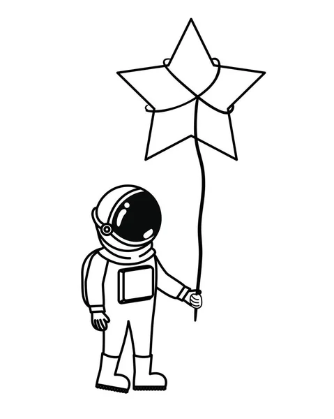 Astronaut med rymddräkt och stjärna i vit bakgrund — Stock vektor