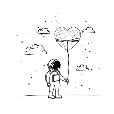 uzay elbisesi ve beyaz arka plan kalp ile astronot