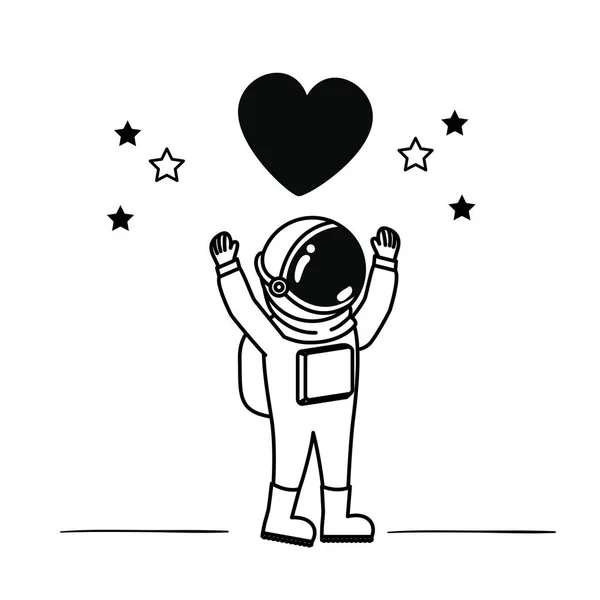 Astronauta con tuta spaziale e cuore su sfondo bianco — Vettoriale Stock