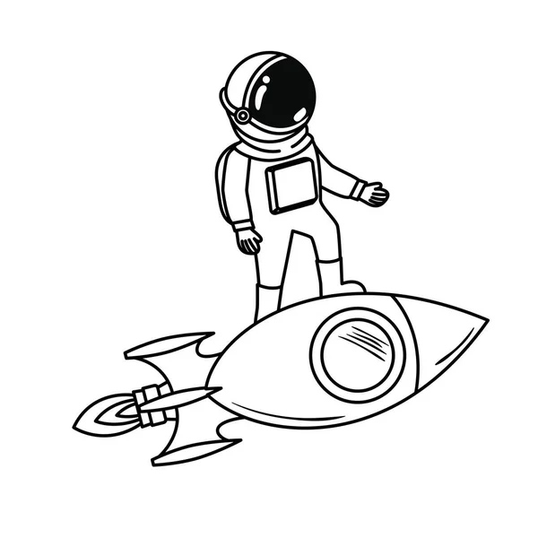 Astronaut s skafandr a raketou na bílém pozadí — Stockový vektor