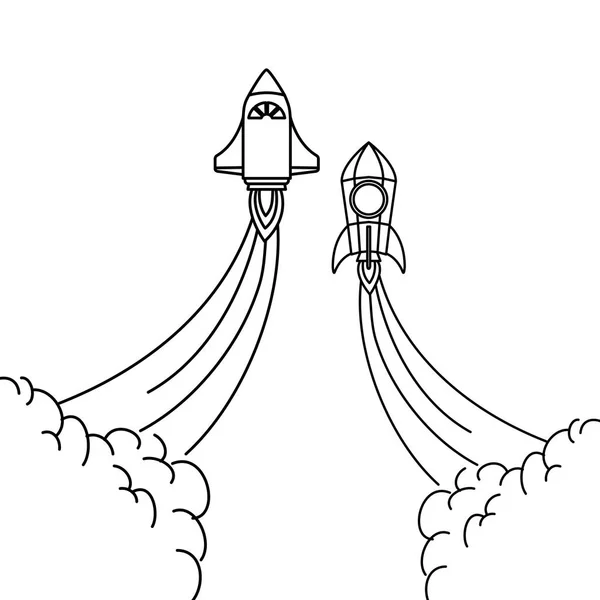 白い背景で離陸するロケット — ストックベクタ