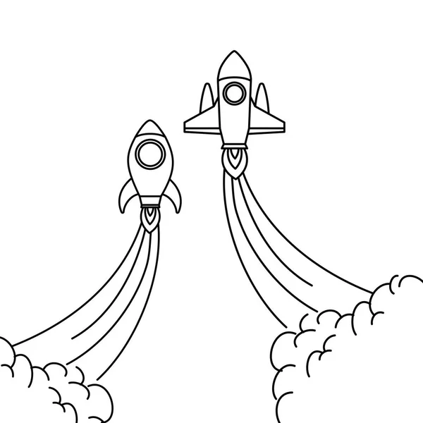 Cohetes despegando en fondo blanco — Vector de stock