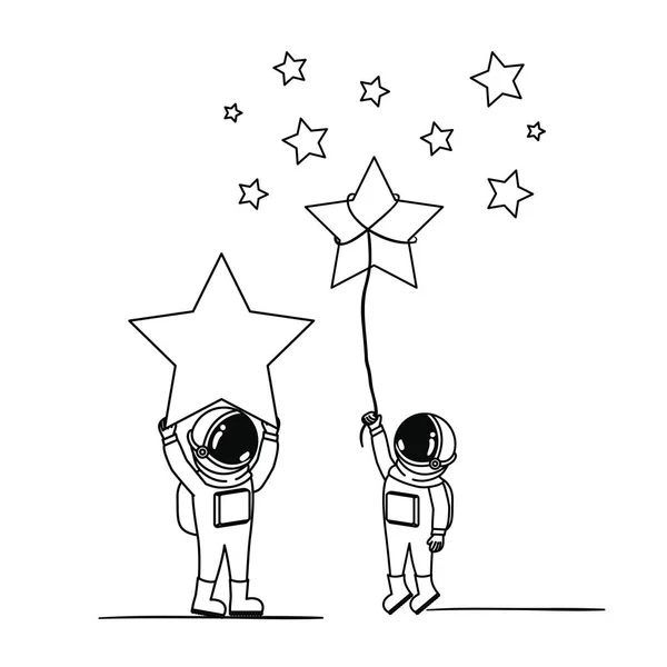 Astronaute avec combinaison spatiale et étoile en fond blanc — Image vectorielle