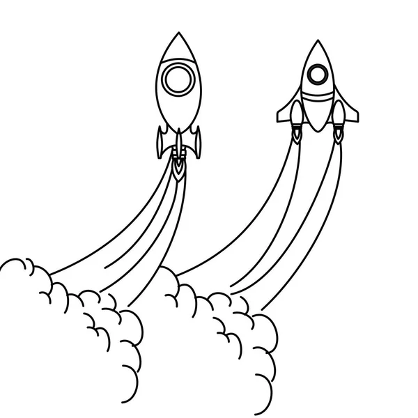 Ракеты взлетают на белом фоне — стоковый вектор