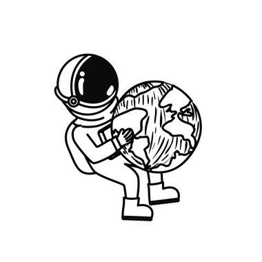 uzay giysisi ve beyaz arka plandaki gezegen ile astronot
